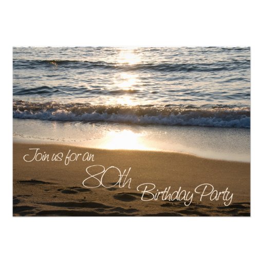 Wave at Sunset 80th Birthday Party Invitation Card (front side)