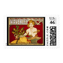 Waverley Cycles - Art Nouveau - Alphonse Mucha Stamp