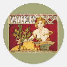 Waverley Cycles - Art Nouveau - Alphonse Mucha Round Stickers