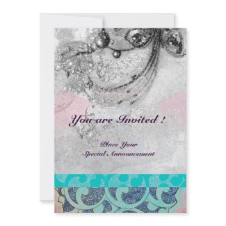 WAVES , bright black and white blue pink sparkles invitation