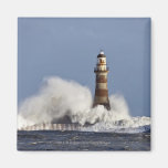 Waves Crashing Against Roker Lighthouse Fridge Magnet