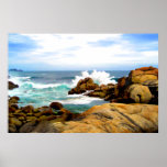 Waves Crashing on Shoreline Rocks Poster