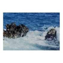 Waves Spashing On Coral Rock Prints