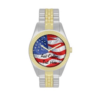 Waving American Flag Personalized Men's Watch