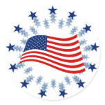 WAVING AMERICAN FLAG ROUND STICKER