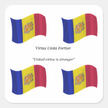 Waving flag and Motto of Andorra Square Stickers