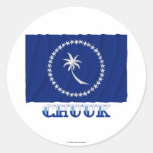 Waving flag of Chuuk, with name Round Sticker