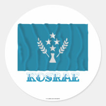 Waving flag of Kosrae, with name Round Sticker