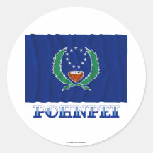 Waving flag of Pohnpei, with name Round Sticker