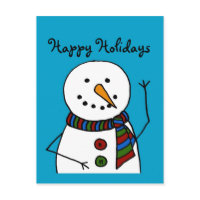 Waving snowman postcard postcard