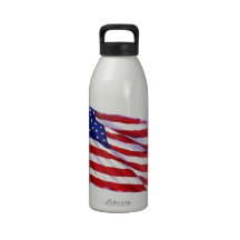 Waving US Flag Reusable Water Bottle