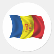 Wavy Andorra Flag Round Stickers