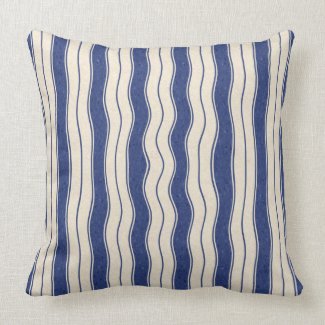 Wavy Blue and White Stripes Pillow