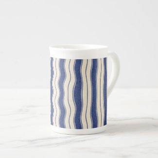 Wavy Blue and White Stripes Porcelain Mug