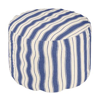 Wavy Blue and White Stripes Round Pouf