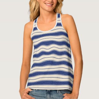 Wavy Blue and White Stripes Tank Top
