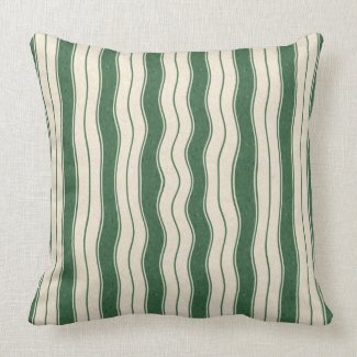 Wavy Green and White Stripes Pillow