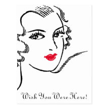 Wavy Hair and Red Lips Post Card