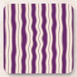 Wavy Purple and White Stripes Coasters