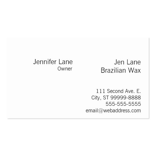 Wax: Brazilian Wax Business Cards (back side)