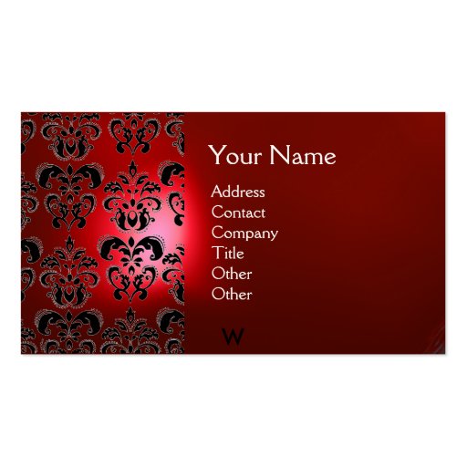 WAX SEAL DAMASK  MONOGRAM red Business Card Template (front side)