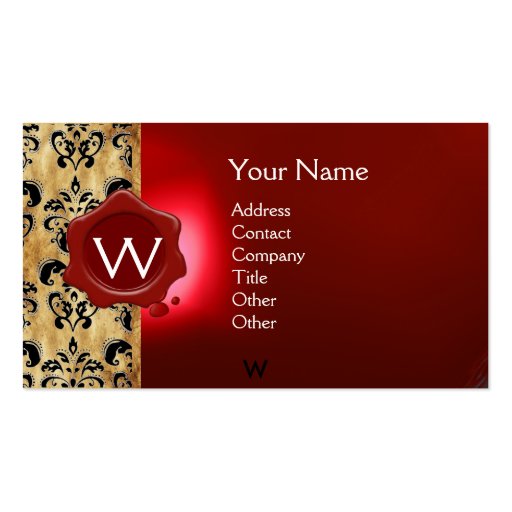 WAX SEAL DAMASK PARCHMENT  MONOGRAM BUSINESS CARD (front side)