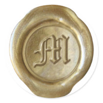 Wax Seal Monogram - Gold - Old English - Letter M Round Stickers