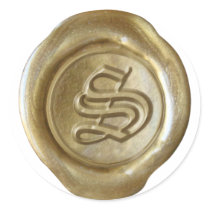 Wax Seal Monogram - Gold - Old English - Letter S Round Stickers