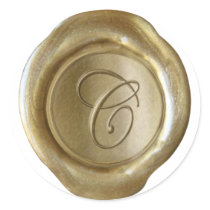 Wax Seal Monogram - Gold - Script C - Round Sticker