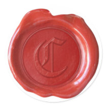 Wax Seal Monogram - Red - Old English - Letter C Round Sticker