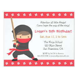 Way of the Ninja Kids Birthday Party Invitations 4.25" X 5.5" Invitation Card