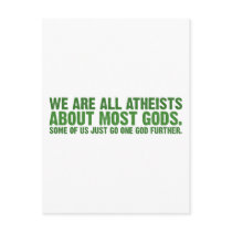 We are all atheists about st gods post card