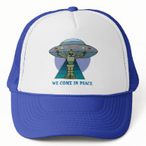 WE COME IN PEACE ROBOT MESH HAT