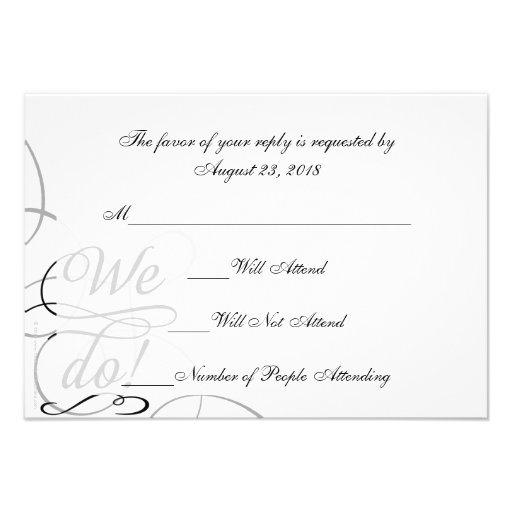 We Do, Swirly Black and White Wedding RSVP Card