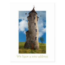we moved, we have a new address, fairytales, home, bestseller, fairy house, house warming party, we have moved, moving house, moving announcement, dreams, house, change of address, new home, new address postcards, state, relocating, template, cool, new house, moving, moving postcard, moving notice, houk, surreal, unique, groovy, funky, eerie, weird, magic, funny, Postkort med brugerdefineret grafisk design