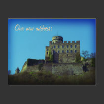 We have moved - castle motive card postcards