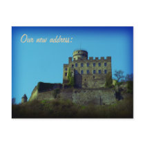 We have moved - castle motive card post card