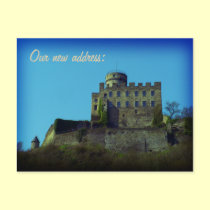 We have moved - castle motive card postcards
