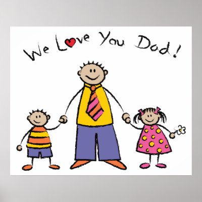 We Love You Dad! Poster (Fair Skin Tone) by fat_fa_tin. Cartoon illustration of a fair skin tone family. Easy to customize with your own text and image.