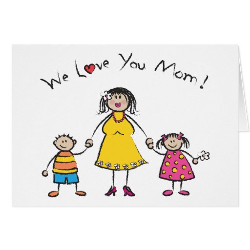 We Love You Mom Cartoon Family Happy Mother's Day Card | Zazzle