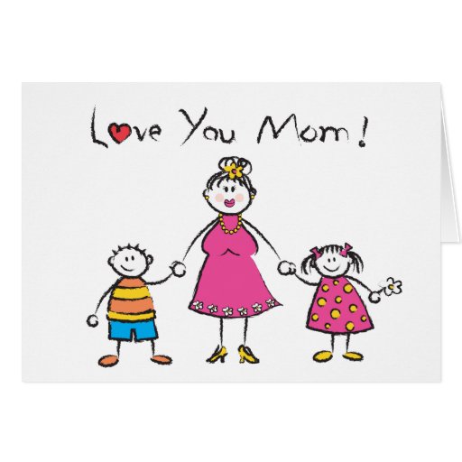 We Love You Mom Cartoon Family Happy Mother's Day Card ...