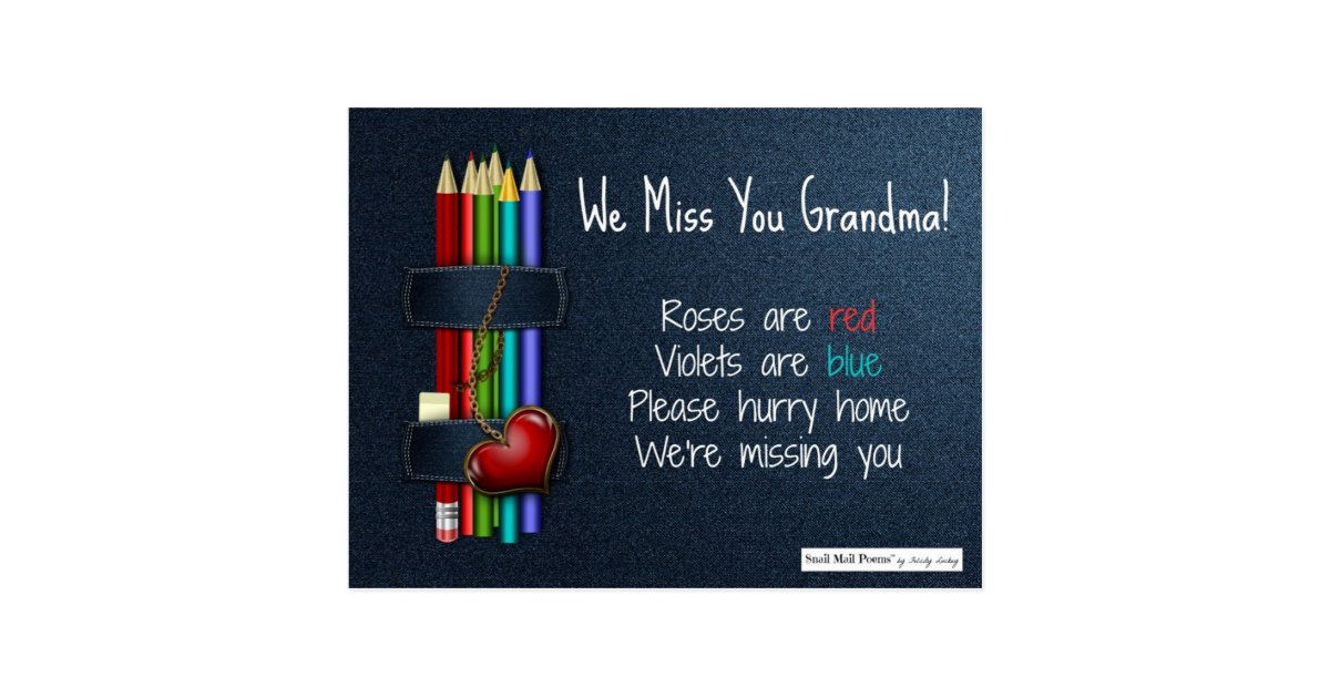 We Miss You Grandma Roses are Red Poem from Kids Postcard Zazzle