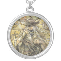 cowboy, cow, boy, far, west, western, desert, cactus, love, romance, horse, cross, cemetery, sunset, sunrise, sun, sand, vampire, vamp, man, cigar, smoke, anime, manga, emo, american, america, zerick, fantasy, art, painting, delphine, levesque, demers, will, meet, again, vampires, Necklace with custom graphic design