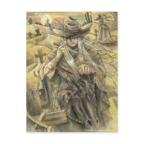 cowboy, cow, boy, far, west, western, desert, cactus, love, romance, horse, hat, cross, cemetery, sunset, sunrise, sun, sand, vampire, vamp, man, cigar, smoke, anime, manga, emo, american, america, zerick, fantasy, art, painting, delphine, levesque, demers, will, meet, again, Postcard with custom graphic design