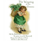 kids_ladies_casual_ringer_tshirt - Vintage design features a young Irish girl with a basket of Shamrocks on her back. This wee Colleen is dressed in green with shamrock patterned petticoat showing. Design has been hand retouched. Front text says... The Wearing of the Green: Sizes  Available colors: whiteblack