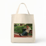 Weary Traveler Man on Bench Tote Bag