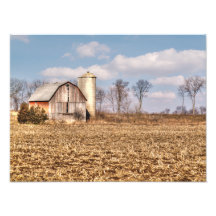 Weathered Barn & Silo in Cornfield Art Photo