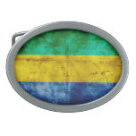 Weathered Gabon Flag Oval Belt Buckles