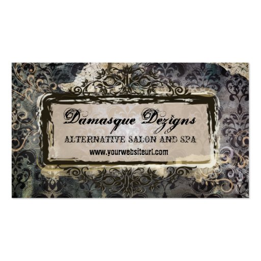 Weathered Grunge Damask Business Card Templates (front side)