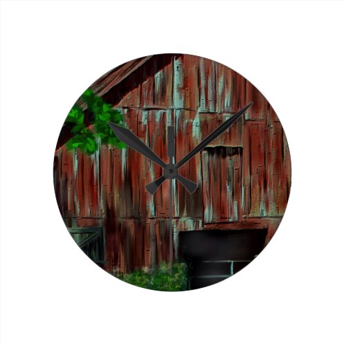Weathered Red Barn Round Clock